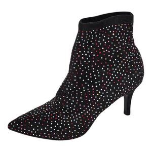 INC Black Velvet Rhinestone Sock Heeled Booties Disco Clubbing Womens Sz 8.5 NEW